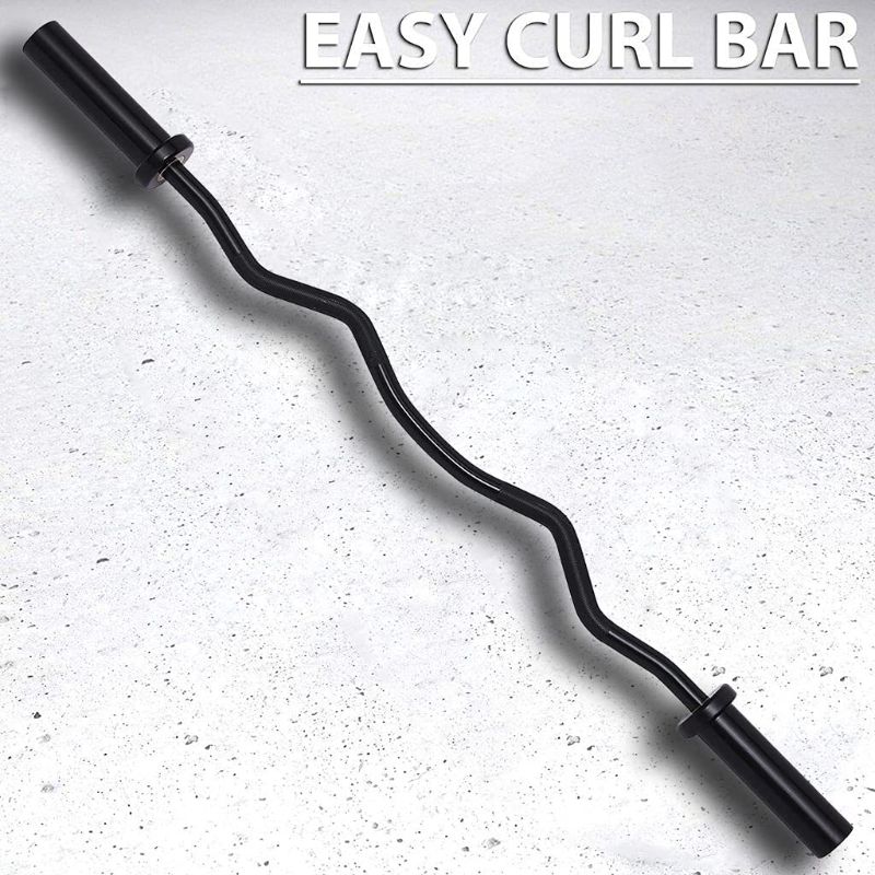Photo 1 of Wildmont Olympic Super Curl Bar - 47 Inch Standard EZ Curl Weight Barbell For Home Gym Office, Workout Strength Training Weightlifting Bar, Suitable for 2 inch plates
