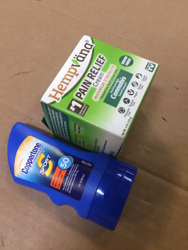 Photo 3 of ~~~~ 2 item boundle ~~~~ 
Coppertone Sport Sunscreen Lotion SPF 50, 3 fl oz. Travel Size
~ & ~ 
As Seen On TV Hempvana Pain Relief Cream for Arthritis by BulbHead - The Hemp Cream for Pain Relief & Joint Pain Relief with Hemp Seed Extract (1 Pack)

