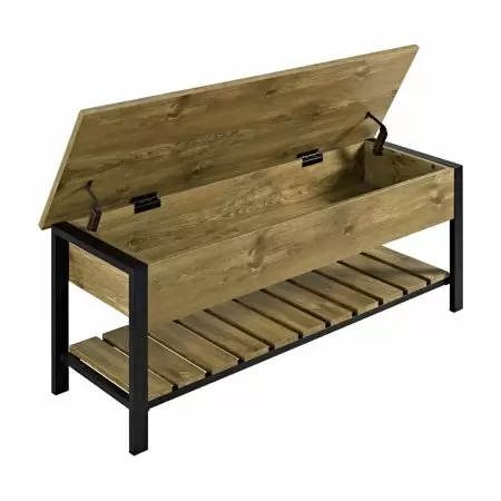 Photo 1 of 48 In. Barnwood Open-top Storage Bench W/ Shoe Shelf - Entryway Furniture
