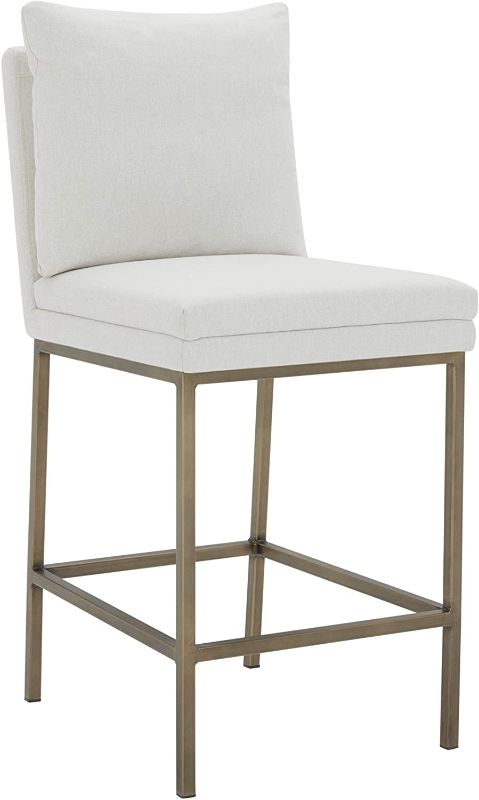 Photo 1 of Amazon Brand – Rivet Lundberg Contemporary Upholstered Counter-Height Barstool with Brass Legs, 40.6"H, Chalk
