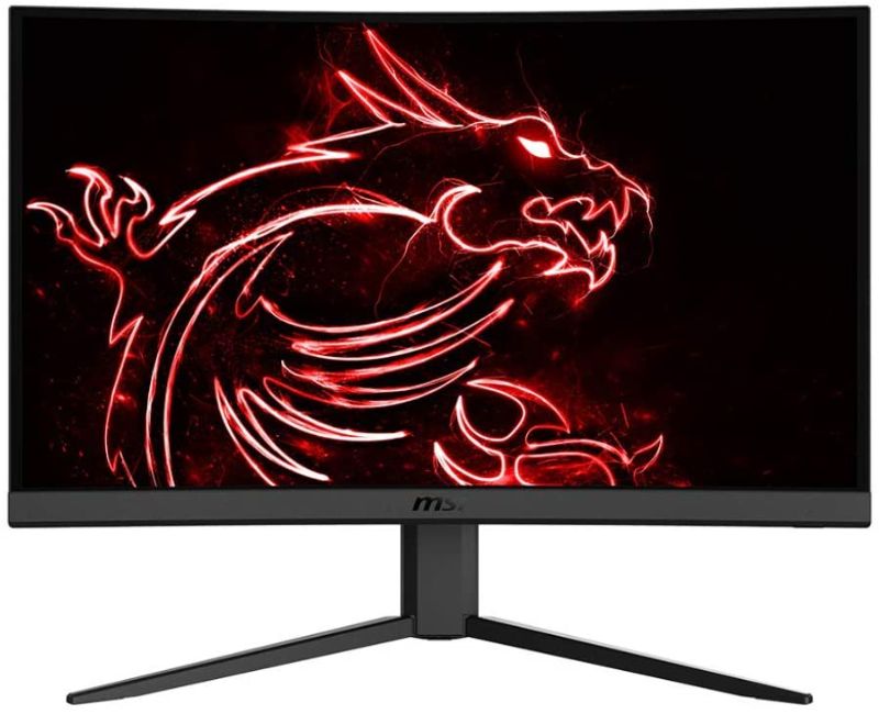 Photo 1 of MSI 24" FHD 1500R Curvature Non-Glare Super Narrow Bezel 1ms 1920 x 1080 144Hz Refresh Rate Tilt Adjustment FreeSync Curved Gaming Monitor (Optix G24C4), Black. SELLING FOR PARTS. DAMAGED
