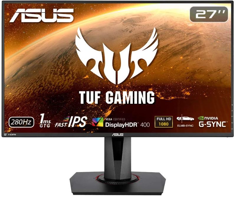 Photo 1 of ASUS TUF Gaming VG279QM 27” HDR Monitor, 1080P Full HD (1920 x 1080), Fast IPS, 280Hz, G-SYNC Compatible, Extreme Low Motion Blur Sync (ELMB SYNC), 1ms, DisplayHDR 400,
