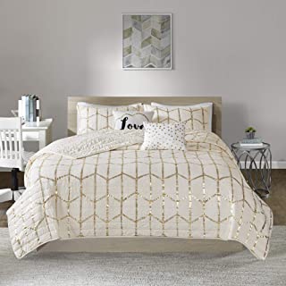 Photo 1 of Intelligent Design Raina Coverlet Set, King/California King, Ivory/Gold
