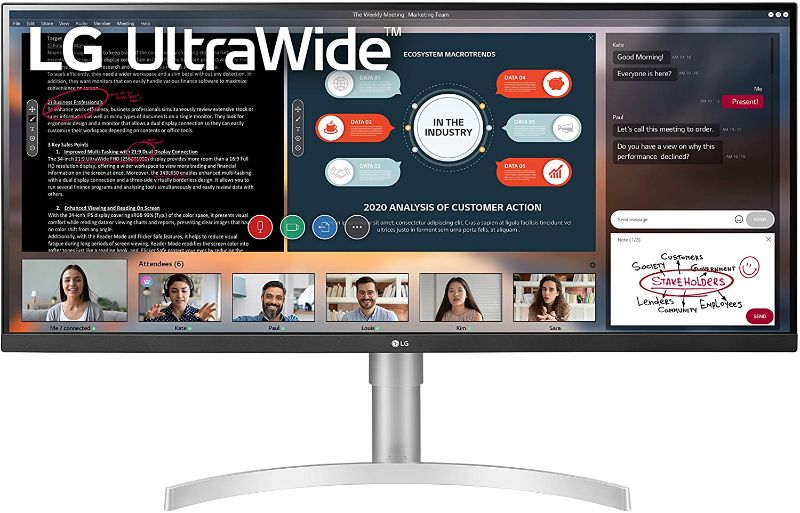 Photo 1 of LG 34WN650-W UltraWide Monitor 34" 21:9 FHD (2560 x 1080) IPS Display, VESA DisplayHDR 400, AMD FreeSync, 3-Side Virtually Borderless Design - Silver
