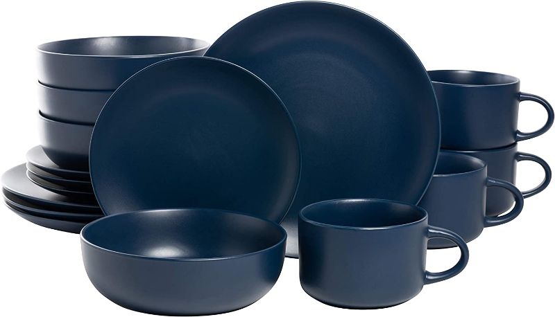 Photo 1 of 10 Strawberry Street Wazee Matte Coupe Dinnerware Set, 16 pc, Midnight Blue
