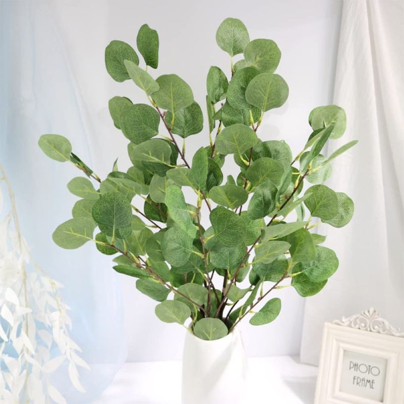 Photo 1 of 3pcs Artificial Eucalyptus Leaves Long Stems 34" Tall Silver Dollar Fake Greenery Branches Silk Plastic Plants for Flower Arrangements Vase Bouquets Wedding Party Home Craft Decor (Green)
