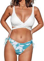 Photo 1 of CUPSHE Women's Bikini Swimsuit Mid Waisted Wrap Drawstring V Neck Two Piece Bathing Suit. XS
