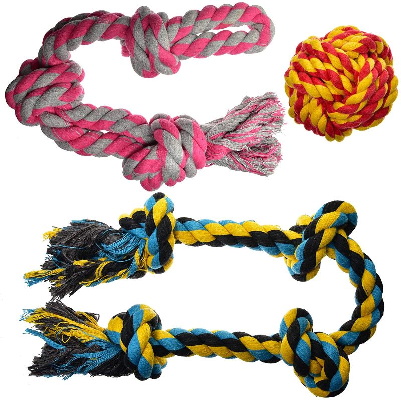 Photo 1 of Dog Toys for Aggressive Chewers - Large Dog Toys - 3 Nearly Indestructible Chewing Ropes - Durable Heavy Duty Dental Chew Toys for Big Dogs - Dog Rope Chew Toys - Tug of War Dog Toy - Tough Dog Toys
