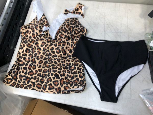 Photo 2 of Beachsissi Women Tankini Set Leopard Print Stringy Selvedge Straps Cute Swimsuit
