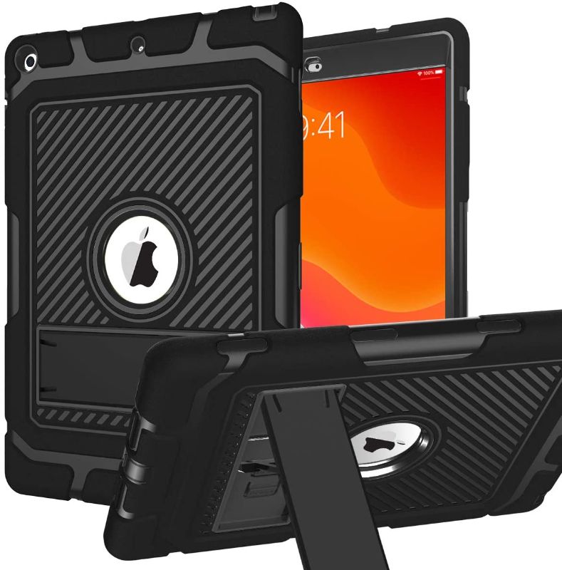 Photo 1 of ZHK iPad 9th/8th/7th Generation Case, iPad 10.2 2021/ 2020/2019 Case, Rugged Heavy Duty Shockproof Case High Impact Resistant Hybrid 3 Layer Full-Body Protective Case Built-in Kickstand-Black
