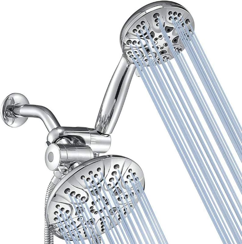 Photo 1 of 30-Setting High Pressure Rain Shower Head with Handheld - 6" Face 3-Way Dual Rain & Handheld Shower Heads Combo with Hose - All Chrome Finish
