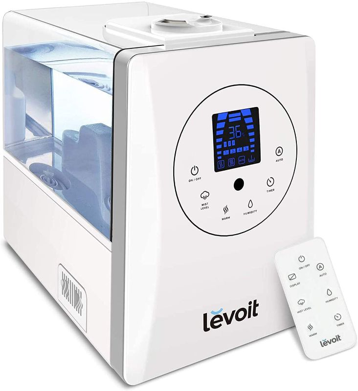 Photo 1 of LEVOIT Humidifiers for Bedroom Large Room 6L Warm and Cool Mist for Families Plants with Built-in Humidity Sensor, Essential Oil, Air Vaporizer with Remote Control, Timer Setting, White
