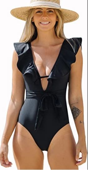 Photo 1 of SPORLIKE Women One Piece Swimsuit V-Neck Ruffle Bathing Suit Padded Monokini
Size: M