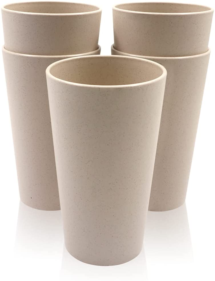 Photo 1 of 5PCS Big 20OZ Wheat Straw Cup, Unbreakable Reusable Drinking Cups Water Cup, Stackable Coffee Cup Juice Tumblers, Mug for Coffee, Tea, Water, Milk, Juice (Beige)
