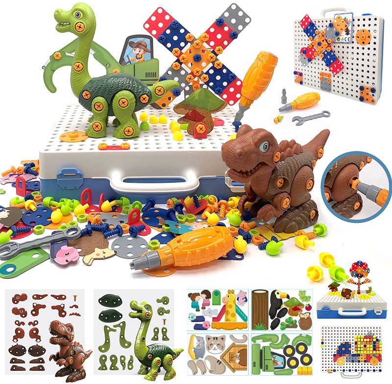 Photo 1 of ake Apart Dinosaur Toys DIY Trendy Bits Drill For Kids?STEM Engineering Education Learning Building Block Toys, Creative Mosaic Drill Set For Kids 3-10 Boys and Girls Christmas Gifts
