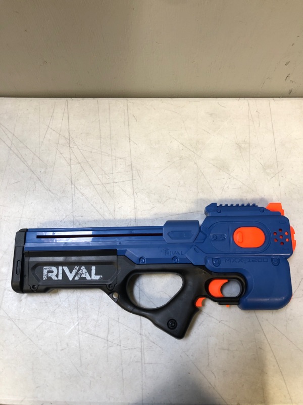 Photo 1 of Nerf Rival Charger MXX-1200 Motorized Blaster -- 12-Round Capacity, 100 FPS Velocity -- Includes 24 Official Nerf Rival Rounds -- Team Blue
