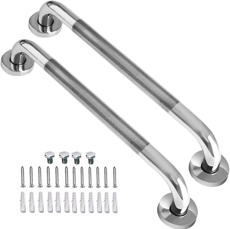 Photo 1 of 2 Pack 16 Inch Shower Grab Bar with Anti-Slip Grip, iMomwee Chrome Stainless Steel Bathroom Grab Bar Handle, Shower Balance Bar, Safety Hand Rail Support, Handicap Elderly Senior Assist Bath Handle
