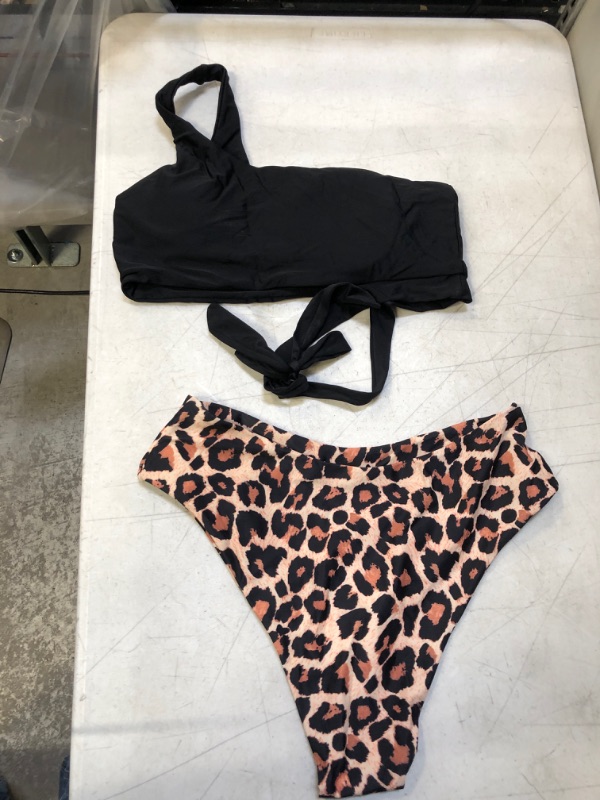 Photo 1 of Generic Black and Leopard Print Two Piece Swimsuit. XL