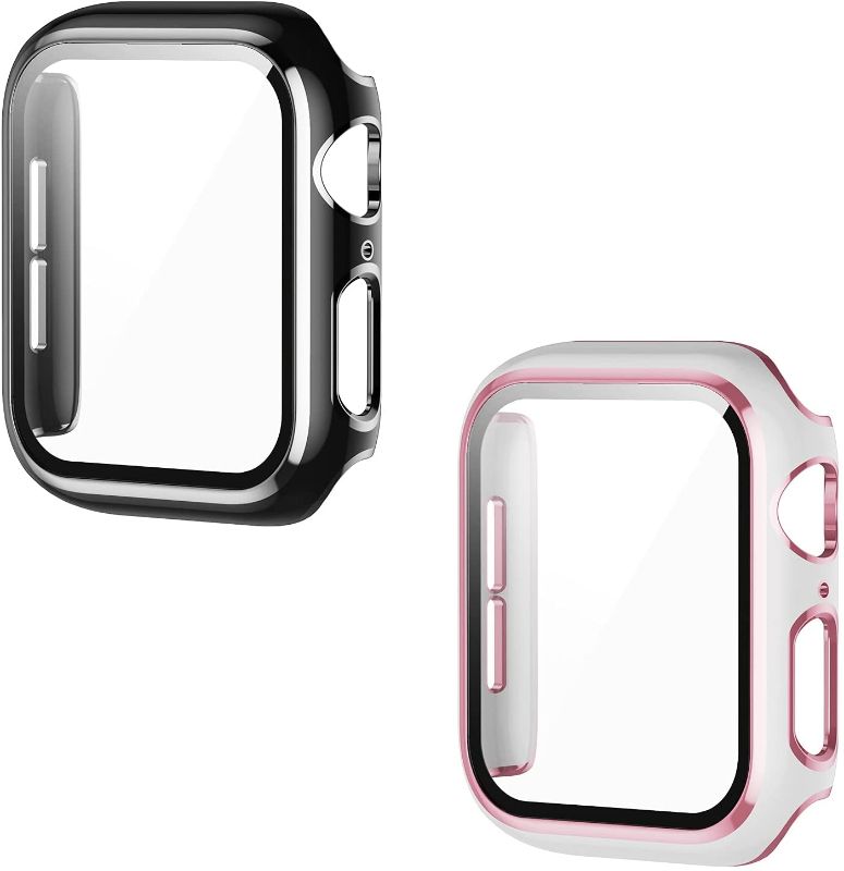 Photo 1 of [2 Pack] AISIBY Compatible with Apple Watch Series 3/2/1 42mm Case with Tempered Glass Screen Protector Full Coverage HD Ultra-Thin Unbreakable Cover Compatible with iWatch 42mm(Black/White Bumper)
