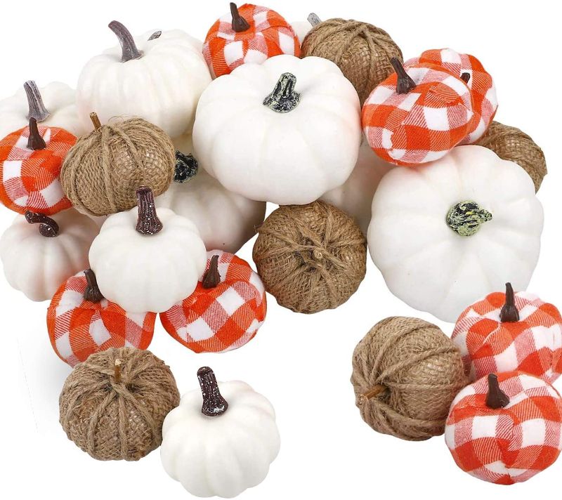 Photo 1 of Cocoboo 24pcs Mixed Artificial Pumpkin Decor Assorted Size and Color Harvest Pumpkins for Fall Wedding Thanksgiving Halloween Holiday Decorating
