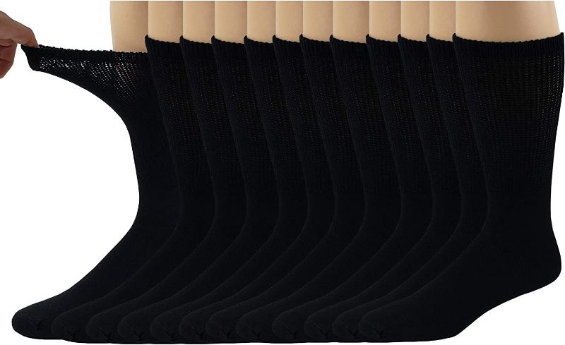 Photo 1 of Different Touch 12 Pairs Physician Approved Therapeutic Loose Fit Diabetic Socks (Black / Crew, 9-11/ Fit Women Shoe 5 to 10)
