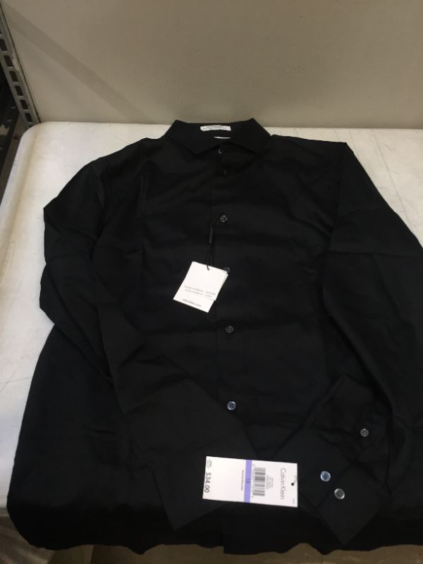 Photo 2 of Calvin Klein Boys' Big Long Sleeve Sateen Dress Shirt, Black, 18, Black, Size 18