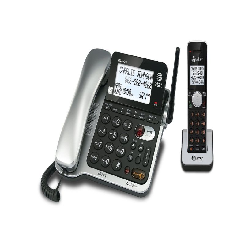 Photo 1 of At&T CL84102 DECT 6.0 Expandable Corded/Cordless Phone with Answering System and Caller ID/Call Waiting, 1 Corded and 1 Cordless Handset,Silver.