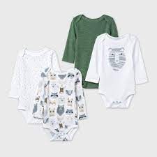 Photo 1 of Baby Boys' 4pk Little Cub Long Sleeve Bodysuit - Cloud Island™ Olive Green/White
