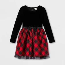 Photo 1 of Girls' Velour Buffalo Check Long Sleeve Dress - Cat & Jack™
