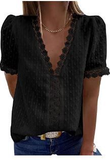 Photo 1 of Astylish Womens Sexy Lace V Neck Tops Casual Jacquard Pom Pom Shirt Blouse SIZE LARGE 