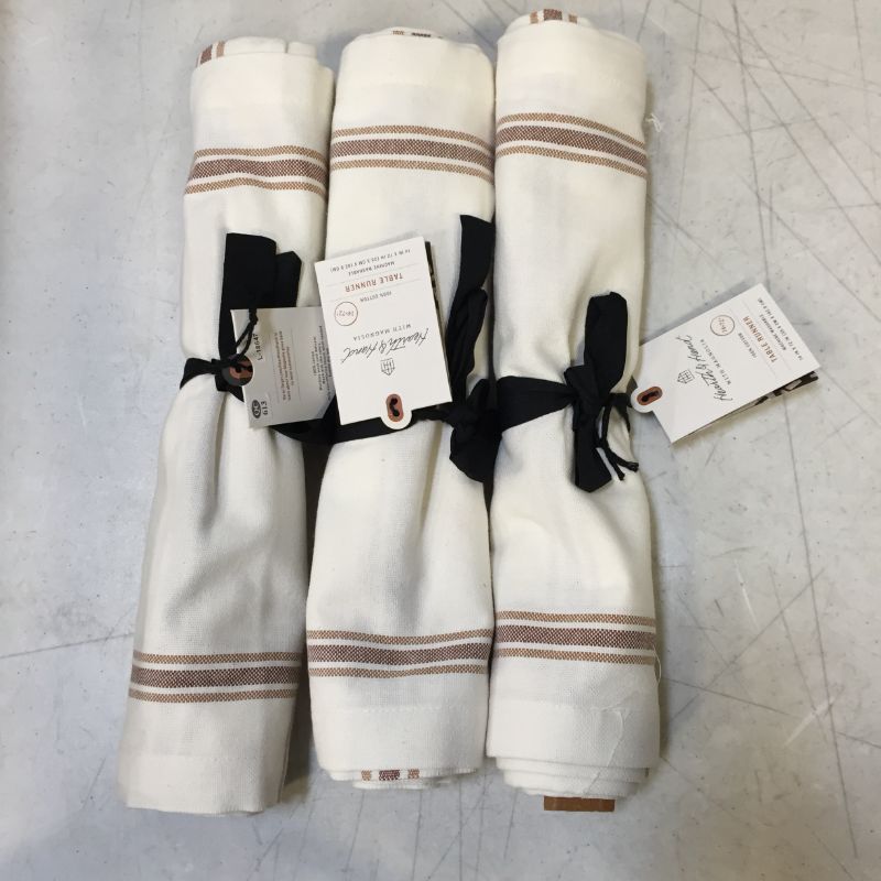 Photo 1 of 3 pack - Engineered Border Stripes Table Runner Sand Dune Brown/Sour Cream - Hearth & Hand™ with Magnolia