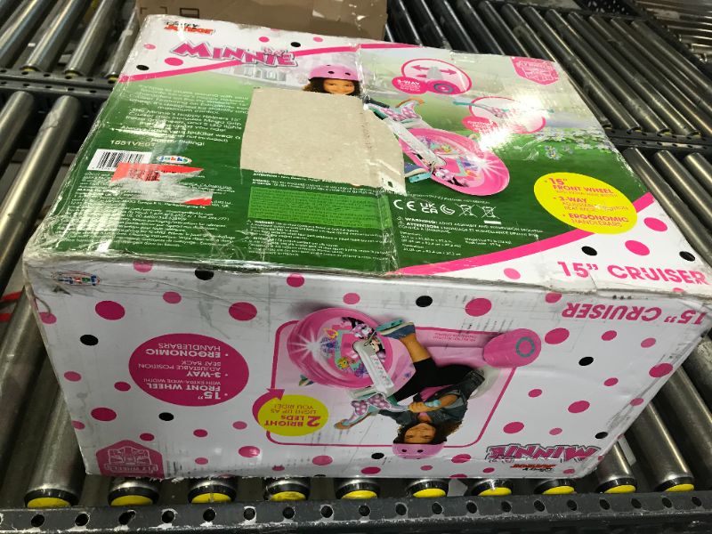 Photo 4 of Minnie 15" Fly Wheel Junior Cruiser, 1 Ride-on, Ages 3-7, Pink/White, 20" W x 22.5" H x 32.83" L