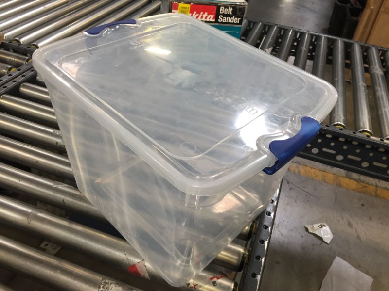 Photo 1 of Homz 31 Qt. Latching Plastic Storage Container, Clear/Blue,