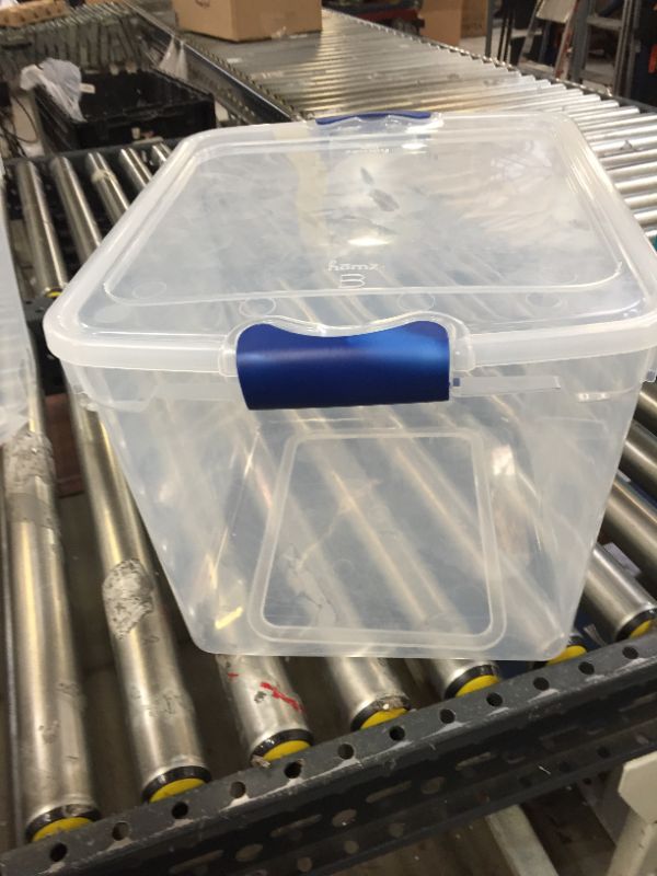 Photo 3 of Homz 31 Qt. Latching Plastic Storage Container, Clear/Blue,