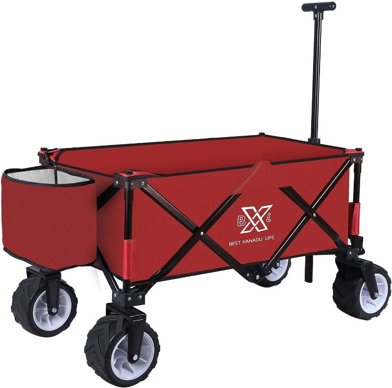 Photo 1 of BXL Heavy Duty Collapsible Folding Garden Cart Utility Wagon for Shopping Outdoors (Red)
