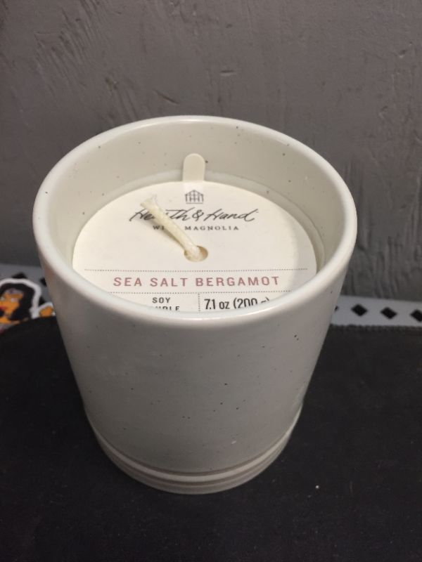Photo 1 of 7.1oz Sea Salt Bergamot Speckle Striped Ceramic Seasonal Candle - Hearth & Hand
