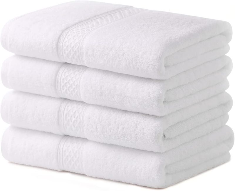 Photo 1 of BOSOWOS Bath Towels 100% Cotton 4 Piece Towels Set for Bathroom,Highly Absorbent Quick-Dry Soft Towels,Easy Care for Home,Kitchen,Pool,Gym,Spa & Everyday Use - White