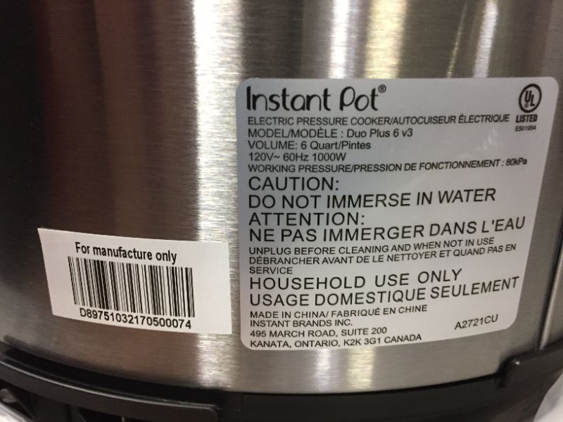 Photo 5 of Instant Pot Duo Plus 6 qt 9-in-1 Slow Cooker/Pressure Cooker