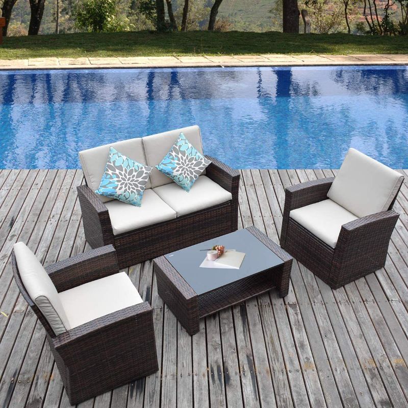 Photo 1 of YITAHOME 5 Piece Patio Furniture Sets, All-Weather Outdoor Patio Conversation Set, PE Rattan Wicker Small Sectional Patio Sofa Set with Table, Brown - INCOMPLETE SET 
