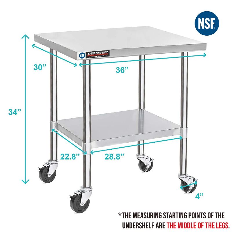 Photo 1 of Food Prep Stainless Steel Table - DuraSteel 30 x 36 Inch Metal Table Cart - Commercial Workbench with Caster Wheel - NSF Certified - For Restaurant, Warehouse, Home, Kitchen, Garage