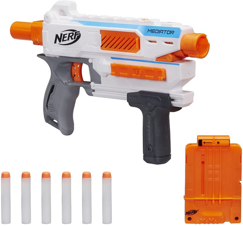 Photo 1 of Nerf Modulus Mediator Blaster -- Fires 6 Darts in a Row, Pump Action, Slam Fire, Includes 6-Dart Clip and 6 Official Nerf Elite Darts (Amazon Exclusive)
