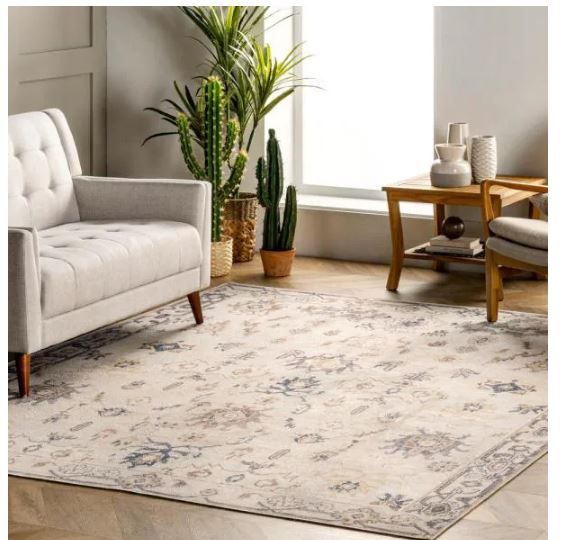 Photo 1 of August Machine Washable Tribal Light Gray 5 ft. x 8 ft. Indoor Area Rug
