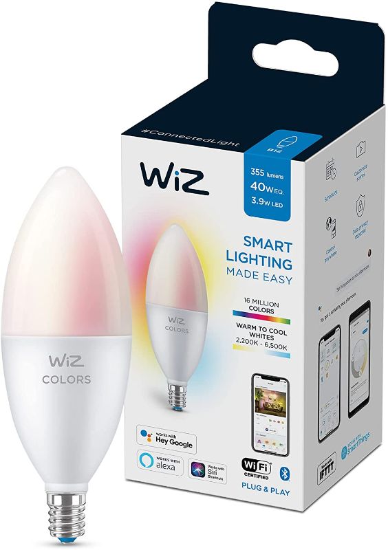 Photo 1 of WiZ Connected Color 60W Candle B11 Smart WiFi Light Bulb, 16 Million Colors, Compatible with Alexa and Google Home Assistant, No Hub Required, 1 Bulb
