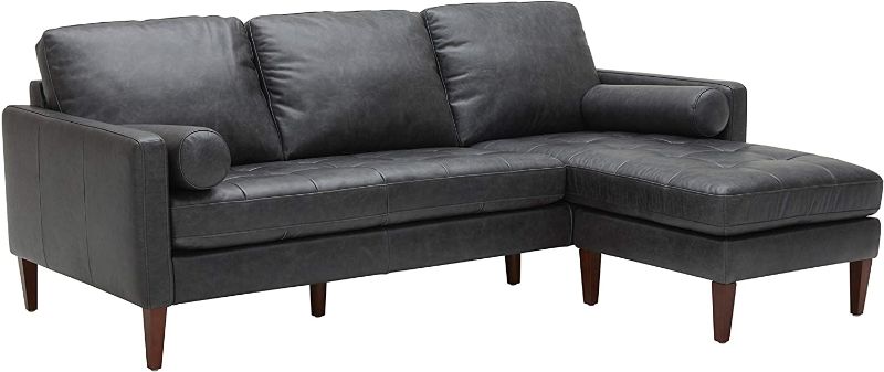 Photo 1 of Amazon Brand – Rivet Aiden Mid-Century Modern Reversible Sectional Sofa (86") - Black Leather
