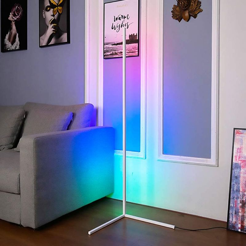 Photo 1 of Corner Floor Lamp - RGB Color Changing Mood Lighting, Dimmable LED Modern Floor Lamp with Remote, 56" Metal Standing Lamp for Living Room, Bedroom 20W - White