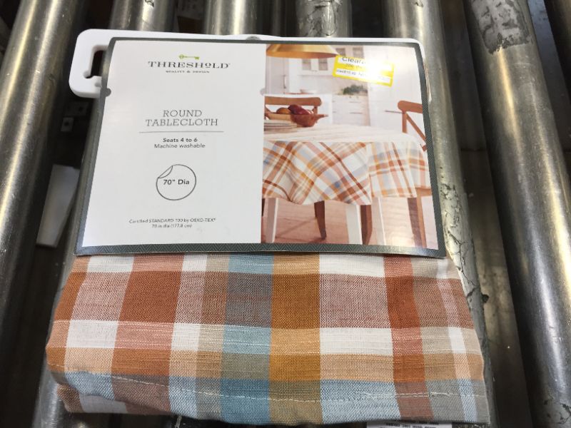 Photo 2 of 70" Cotton Harvest Plaid Round Tablecloth - Threshold™
