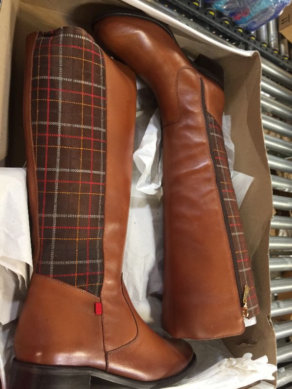 Photo 5 of Marc Joseph New York Women's Leather Luxury High Top Riding Boot with Plaid Detail Knee 6.5