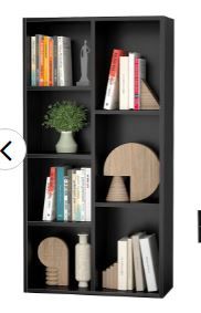 Photo 1 of Aheaplus Bookcase Storage Shelves 7-Cube Organizer Bookshelf Display Cube Shelves Compartments Floor Standing Wood Open Bookshelves for Office Home Shelf Display for Cd/Magazine/Book/Collection, Black

