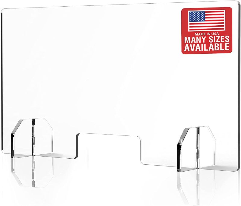 Photo 1 of Countertop Desk Sneeze Guard- Protective Partition, Plexiglass Shield Barrier for Coughing, Sneezing, Droplets - Acrylic Divider Panel (60" Wide x 24" High)
