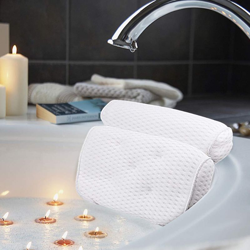 Photo 1 of AmazeFan Bath Pillow, Bathtub Spa Pillow with 4D Air Mesh Technology and 7 Suction Cups, Helps Support Head, Back, Shoulder and Neck, Fits All Bathtub, Hot Tub and Home Spa
